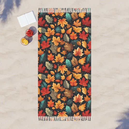 Boho Beach Bliss: Colorful Fall Foliage Towel - Home Decor