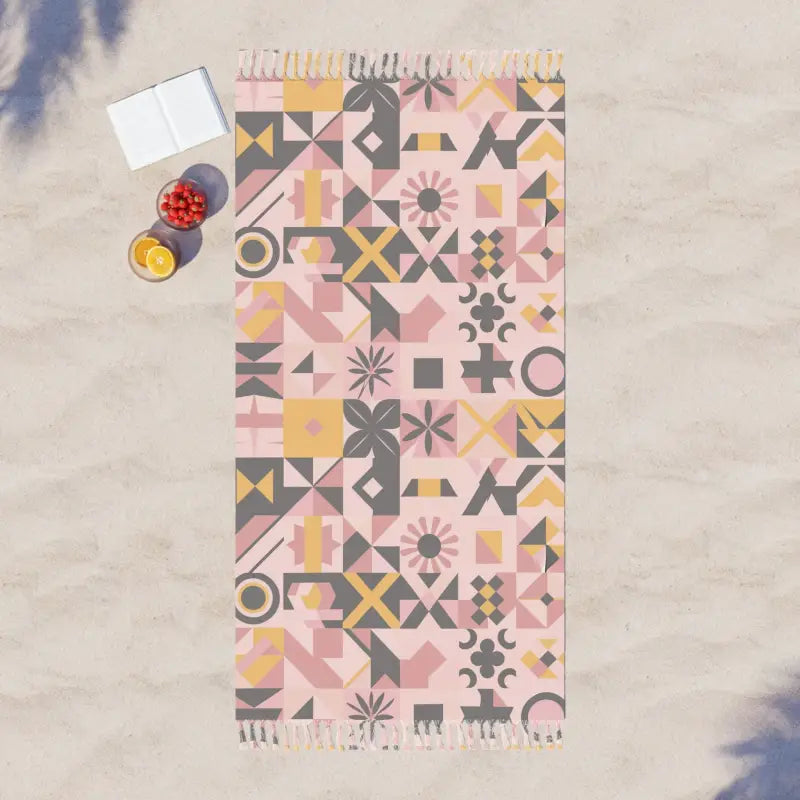 Grab your Boho Beach Vibe with Pink Geometric Blanket - 38’’ × 81’’ / Polyester Home Decor