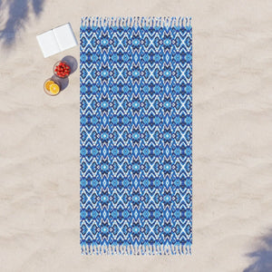 Boho Blue Beach Towel – Geometric Ikat Pattern - Dipaliz - Towels