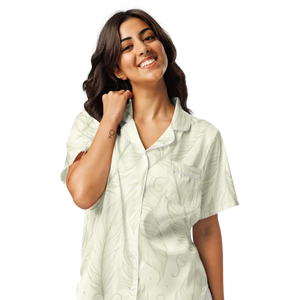 Silky Short Sleeve Pajama - Boho Feathers Satin - Dipaliz - Clothing Tops - s