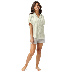 Silky Short Sleeve Pajama - Boho Feathers Satin - Dipaliz - Clothing Tops - s