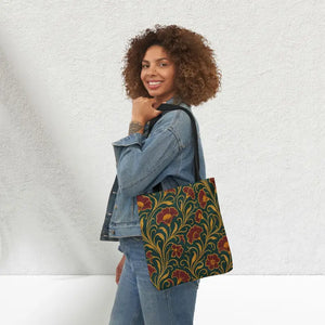 Boho Floral Tote Canvas Bag Eco Friendly Style - Dipaliz - 13’’ × / Black - Shopping Totes