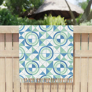 Home Decor - Boho Geometric Beach Towel - Blue Green Circular Fringe - Dipaliz 38’’ × 81’’ / Polyester