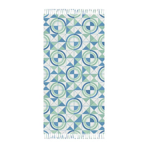 Home Decor - Boho Geometric Beach Towel - Blue Green Circular Fringe - Dipaliz 38’’ × 81’’ / Polyester