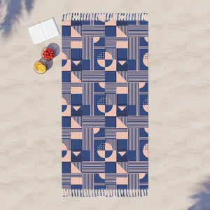 Home Decor - Boho Geometric Beach Towel with Knotted Tassel Edges - Dipaliz 38’’ × 81’’ / Polyester