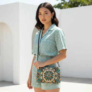 DipaliZ mandala swirl faux leather crossbody bag