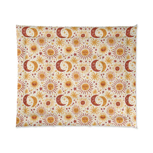 Boho Sun Moon Comforter - Celestial Floral Vintage Style - Dipaliz - 104’’ × 88’’ - Quilts & Comforters