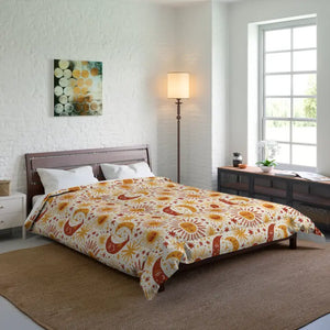 Boho Sun Moon Comforter - Celestial Floral Vintage Style - Dipaliz - 88’’ × - Quilts & Comforters
