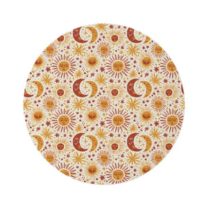 Retro Celestial Area Round Rug - Boho Sun Moon Design - Dipaliz - 60’’ × - Rugs