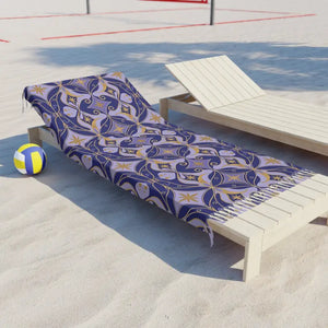 Home Decor - Boho Tile Beach Towel - Blue Moroccan Patterned Fringe - Dipaliz 38’’ × 81’’ / Polyester