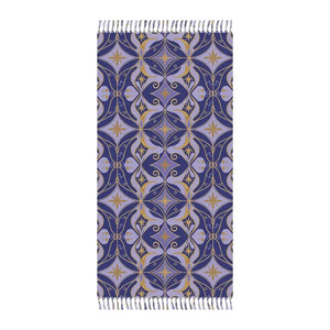 Home Decor - Boho Tile Beach Towel - Blue Moroccan Patterned Fringe - Dipaliz 38’’ × 81’’ / Polyester