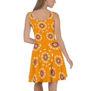 Yellow Floral Skater Dress Flared Skirt Cheerful Style - Dipaliz - Dresses