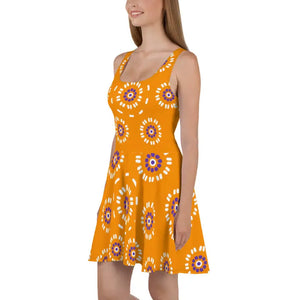Yellow Floral Skater Dress Flared Skirt Cheerful Style - Dipaliz - Dresses
