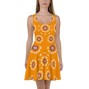 Yellow Floral Skater Dress Flared Skirt Cheerful Style - Dipaliz - Xs - Dresses