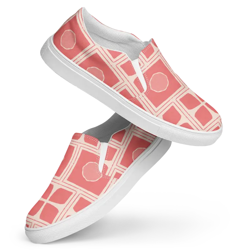 Bold Coral Canvas Slip-ons for Abstract-loving Fashionistas - 5 Shoes