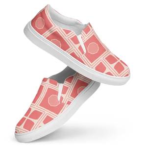 Canvas Shoes Checkered Pattern Coral Colored Abstract Art - Dipaliz - 5 - Sneakers
