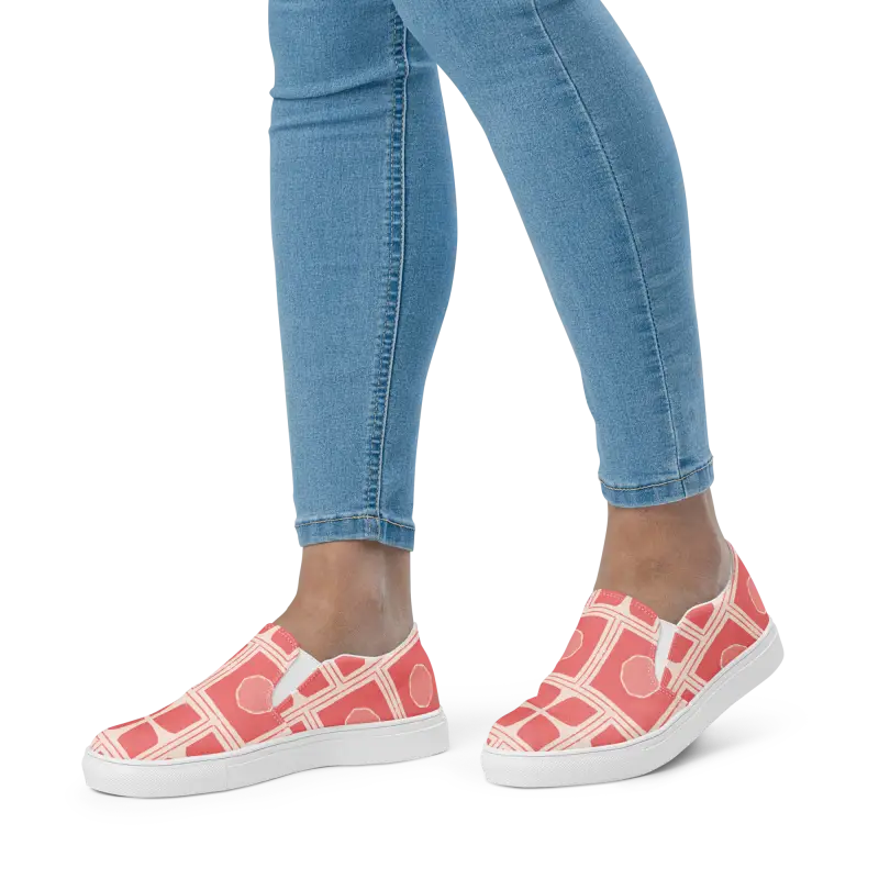 Bold Coral Canvas Slip-ons for Abstract-loving Fashionistas - Shoes