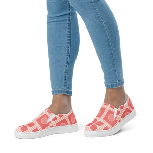 Canvas Shoes Checkered Pattern Coral Colored Abstract Art - Dipaliz - Sneakers