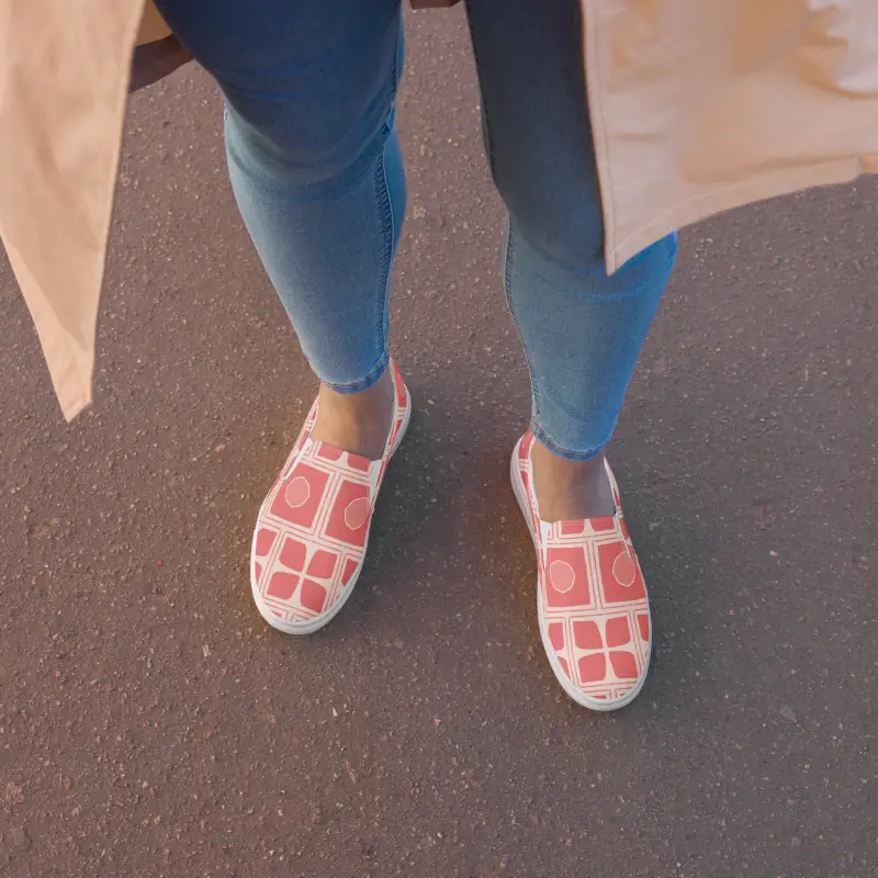 Bold Coral Canvas Slip-ons for Abstract-loving Fashionistas - Shoes