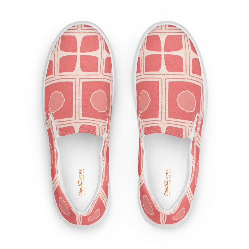 Bold Coral Canvas Slip-ons for Abstract-loving Fashionistas - Shoes