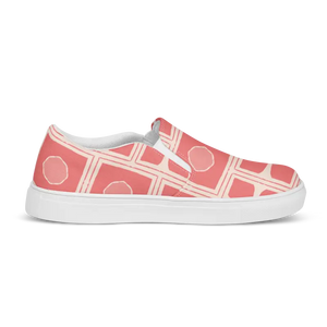 Canvas Shoes Checkered Pattern Coral Colored Abstract Art - Dipaliz - Sneakers