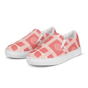 Canvas Shoes Checkered Pattern Coral Colored Abstract Art - Dipaliz - Sneakers