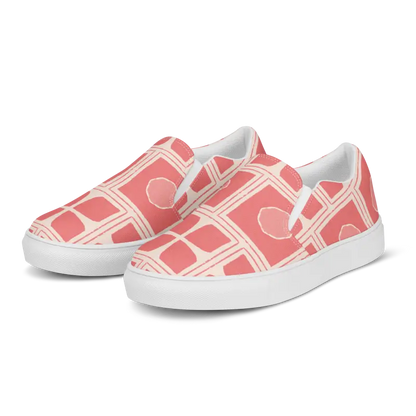 Bold Coral Canvas Slip-ons for Abstract-loving Fashionistas - Shoes