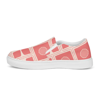 Bold Coral Canvas Slip-ons for Abstract-loving Fashionistas - Shoes