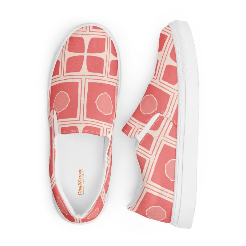 Bold Coral Canvas Slip-ons for Abstract-loving Fashionistas - Shoes