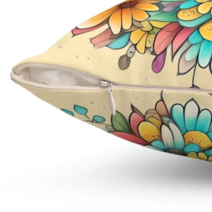 Polyester Square Throw Pillow Large Flowers Vibrant Style Dipaliz - Pillows