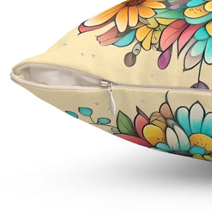 Polyester Square Throw Pillow Large Flowers Vibrant Style Dipaliz - Pillows