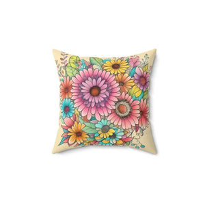 Polyester Square Throw Pillow Large Flowers Vibrant Style Dipaliz - 14’’ × - Pillows