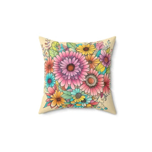 Polyester Square Throw Pillow Large Flowers Vibrant Style Dipaliz - Pillows