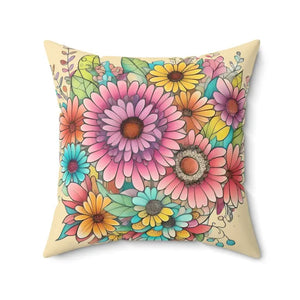 Polyester Square Throw Pillow Large Flowers Vibrant Style Dipaliz - Pillows