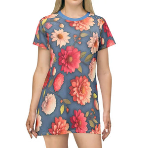 Shirt Dress Bright Colorful Flowers Polyester Casual Chic - Dipaliz - Xs - Dresses