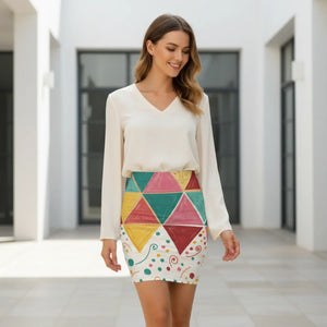 Bold Geometrical Triangular Mini Skirt - Four-way Stretch - Dipaliz - Skirts - l