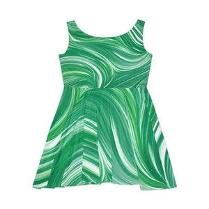 Skater Dress - Green Wavy Pattern Women’s Fashion - Dipaliz - Dresses