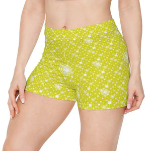 Womens Shorts Lemon Yellow Swirl Pattern Summer Style - Dipaliz - Xs / Brushed Faux Suede