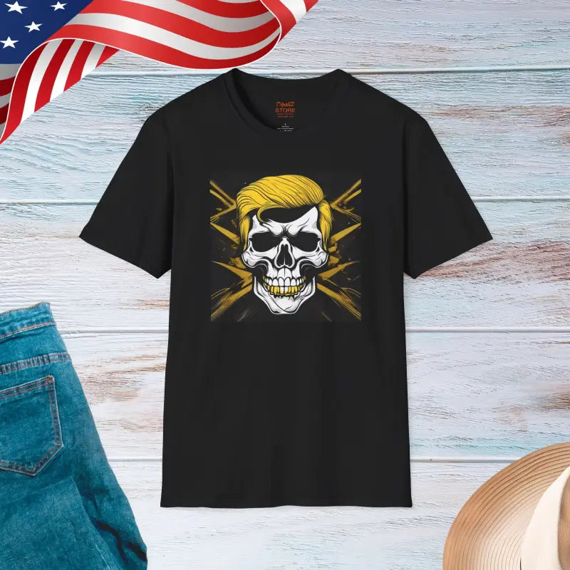 Bold Trump Skull Yellow Hair Tee - Unisex Style Game Changer - Black / s T-shirt