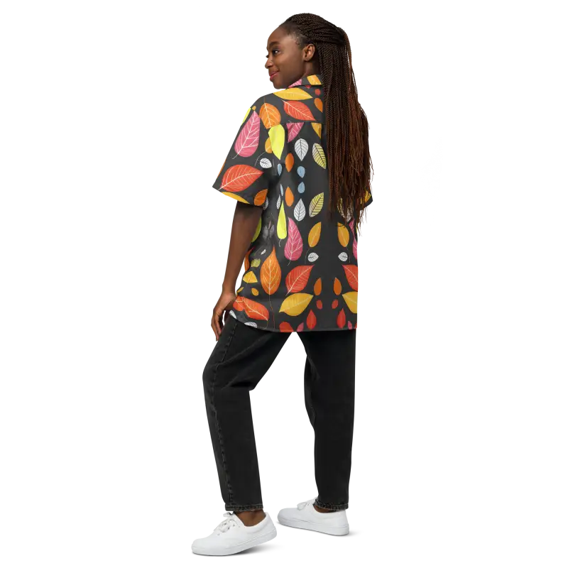 Turn Heads with our Unisex Colorful Leaves Button Shirt