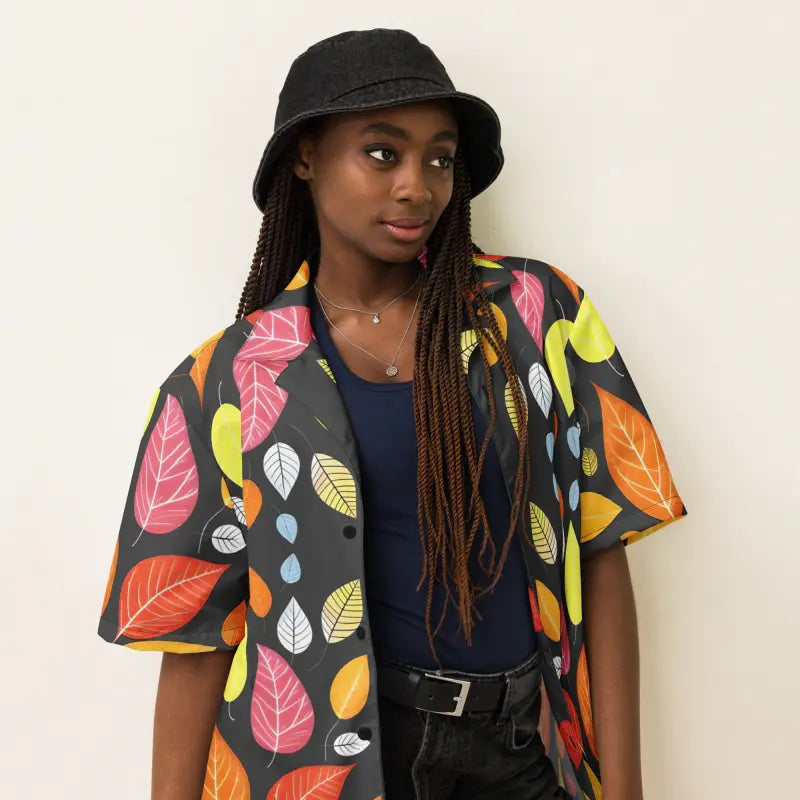 Turn Heads with our Unisex Colorful Leaves Button Shirt