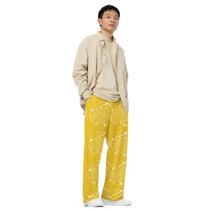 Pajamas - Yellow Wide Leg Pants Unisex Bold Statement Style - Dipaliz
