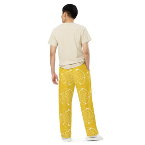 Pajamas - Yellow Wide Leg Pants Unisex Bold Statement Style - Dipaliz