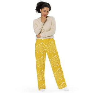 Pajamas - Yellow Wide Leg Pants Unisex Bold Statement Style - Dipaliz