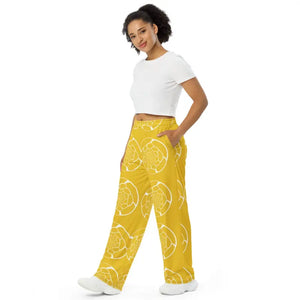 Pajamas - Yellow Wide Leg Pants Unisex Bold Statement Style - Dipaliz