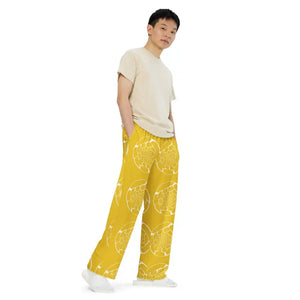 Pajamas - Yellow Wide Leg Pants Unisex Bold Statement Style - Dipaliz
