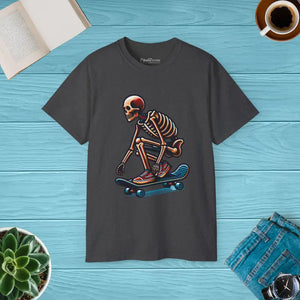 Skating Skeleton Ultra Cotton Tee - Bold Skate Style - Dipaliz - Dark Heather / s - T-shirts