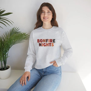 Bonfire Nights Crewneck Sweatshirt, Cozy Fall Campfire Graphic - Sweatshirts
