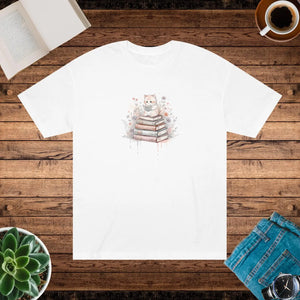 Whimsical Bookish Cat Tee - Watercolor Literary Design - Dipaliz - T-shirts