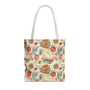 Bags - Bookish Watercolor Tote Bag - Floral Book Print - Dipaliz 16’’ × / White